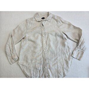 Talbots Petite Womens 100% Linen Button-Down Shirt Beige MP Medium